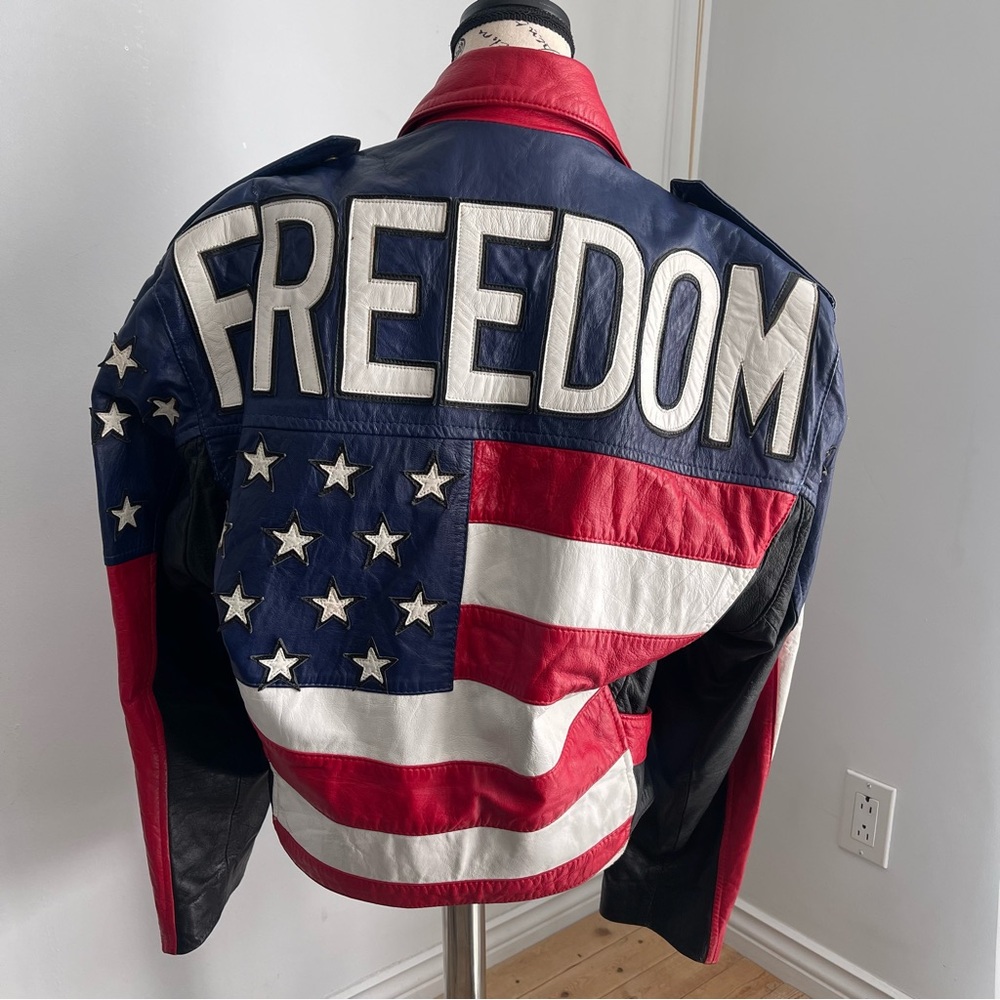 Vintage Leather Jacket with USA Flag Design